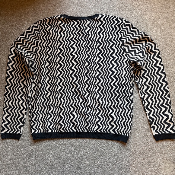 Reiss Mali Zig-Zag Sweater V-Neck Wavy Zebra Knit Pullover Black & Cream | Sz L - Picture 5 of 16